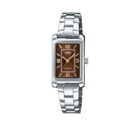 Casio LTP-1234DD-5A Orologio da donna rettangolare standard classico in acciaio inossidabile con quadrante bordeaux, Borgogna, classico