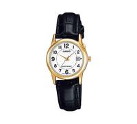 Casio LTP-V002GL-7B Orologio da donna con cinturino in pelle color oro Easy Reader quadrante bianco con data