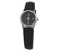 Casio LTP-V002L-1B3 Orologio analogico da donna con cinturino in pelle nera quadrante nero con data a 3 lancette, nero