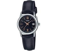 Casio LTP-V002L-1B3 Women's Black Leather Band Black Date Dial 3-Hand Analog Watch