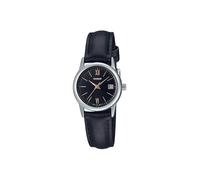 Casio LTP-V002L-1B3 Women's Black Leather Band Black Date Dial 3-Hand Analog Watch