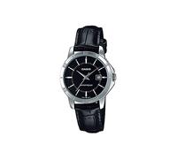 Casio LTP-V004L-1A Women's Silver Tone Leather Band Black Dial Date Dress Watch