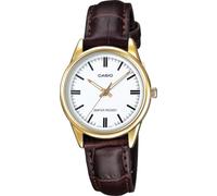 Casio LTP-V005GL-7A Orologio da donna quadrante bianco cinturino in pelle | Resistente all'acqua, cassa color oro, display analogico, movimento giapponese, design classico