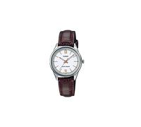 Casio LTP-V005L-7B3 - Orologio da donna analogico in pelle marrone con quadrante bianco, bianco, Movimento al quarzo