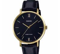 Casio LTP-VT01GL-1BUDF Women's Gold-Tone Analog Watch - Black Dial, Leather Strap