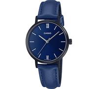 Casio LTP-VT02BL-2A Orologio analogico da donna minimalista nero IP quadrante blu cinturino in pelle 3 mani