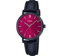 Casio LTP-VT02BL-4A Orologio analogico da donna minimalista nero IP quadrante rosso cinturino in pelle 3 mani