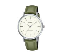 Casio LTP-VT03L-3B Orologio analogico da donna minimalista con cinturino in pelle verde beige con quadrante a forma concava a 3 lancette