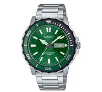 Casio MTD-125D-3AVDF Men's Analog Watch - 45.6mm Green Dial, Stainless Steel Bracelet