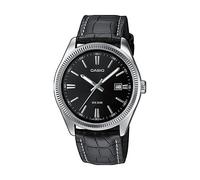 Casio MTP-1302PL-1AVEF Men's Analog Watch - Black Dial with Genuine Leather Strap