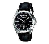 Casio MTP-1370L-1AVDF Men's Analog Watch - Black Leather Band, Black Dial