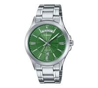 Casio MTP1381D-3AV - Orologio analogico da uomo, stile vintage, classico, in acciaio inossidabile, quadrante verde, con data e giorno