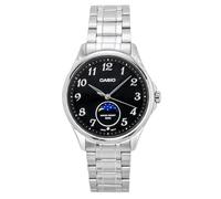 Casio MTP-M110D-1AV Orologio analogico da uomo con indicatore fasi lunari, quadrante nero, cinturino in acciaio inossidabile, resistente all'acqua fino a 50 m