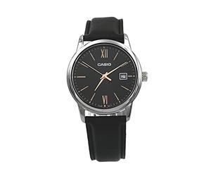 Casio MTP-V002L-1B3 Men's Standard Dress Analog Black Leather Band Silver Dial Date Watchh