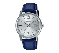 Casio MTP-V002L-2B3 Men's Standard Dress Analog Blue Leather Band Silver Dial Date Watchh