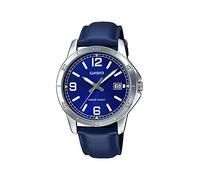 Casio MTP-V004L-2B Orologio da uomo standard con cinturino in pelle blu quadrante blu con data, Blu