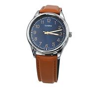 Casio MTP-V005L-2B4 Men's Standard Analog Tan Leather Band Blue Numbers Dial Watch