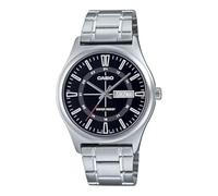 Casio MTP-V006D-1C Orologio analogico da uomo in acciaio inossidabile 24 ore con quadrante nero indice giorno data 3 lancette, nero, Casual