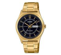 Casio MTP-V006G-1C - Orologio analogico da uomo, in acciaio inox, 24 ore, quadrante nero, giorno e data, colore: oro, nero
