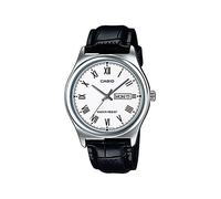 Casio MTP-V006L-7B Orologio analogico da uomo con cinturino in pelle bianco con quadrante romano con giorno e data, 3 lancette, colore bianco, casual