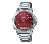 Casio MTP-VC01D-5E Orologio da uomo in acciaio inossidabile con quadrante rosso analogico digitale doppio fuso orario