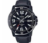 Casio MTP-VD01BL-1BVUDF Men's Watch - Black Dial, Leather Strap