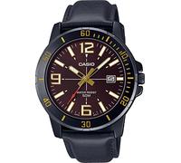 Casio MTP-VD01BL-5BV Enticer nero IP cinturino in pelle quadrante marrone casual analogico sportivo orologio