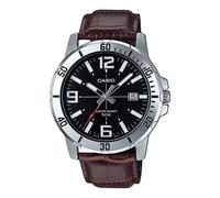 Casio MTP-VD01L-1BVUDF Men's Watch - Black Dial, Brown Leather Strap, 50M Water Resistance