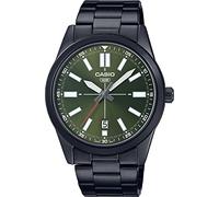 Casio MTP-VD02B-3E Men's Black IP Stainless Steel Green Dial 3-Hand Analog Sporty Watch