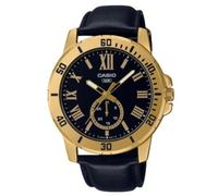 Casio MTP-VD200GL-1BUDF Men's Watch - Gold-Tone Case, Black Dial, Leather Strap