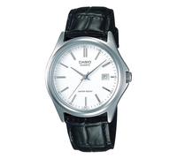 Casio MTP1183E-7A Orologio analogico da uomo con cinturino in pelle standard quadrante bianco con data a 3 lancette, nero