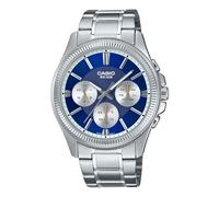 Casio MTP1375D-2A1V Orologio da uomo in acciaio inossidabile con lunetta scanalata multifunzione quadrante blu, Blu