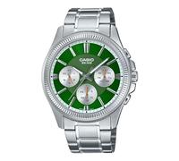 Casio MTP1375D-3AV Orologio da uomo in acciaio inossidabile con lunetta scanalata multifunzione quadrante verde, Blu