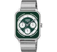 Casio Orologio analogico MTP-M307D-3BV, quadrante verde, cinturino in acciaio inossidabile, display giorno/data, orologio 24 ore, resistente all'acqua 50M, cassa quadrata