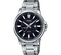Casio Orologio analogico rotondo da uomo, MTP-E137D-1AV, cinturino in acciaio inossidabile, quadrante nero, datario, resistente all'acqua fino a 50 m