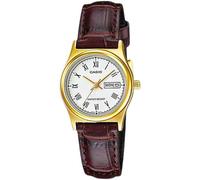 Casio Orologio da polso da donna al quarzo classico cinturino in pelle marrone cassa in ottone display analogico bianco - LTP-V006GL-7B