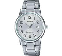 Casio Orologio da polso da uomo al quarzo classico cinturino in acciaio inox grigio cassa in ottone display analogico bianco - MTP-V002D-7B