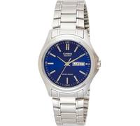 Casio Orologio da polso da uomo al quarzo classico cinturino in acciaio inox grigio cassa in ottone display analogico blu - MTP-1239D-2A