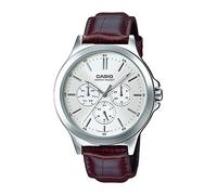 Casio Orologio da polso da uomo al quarzo classico cinturino in pelle marrone cassa in ottone display analogico bianco - MTP-V300L-7A