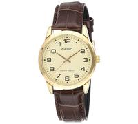 Casio Orologio da polso da uomo al quarzo classico cinturino in pelle marrone cassa in ottone display analogico bianco - MTP-V001GL-9B