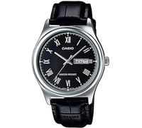 Casio Orologio da polso da uomo al quarzo classico cinturino in pelle nero cassa in ottone display analogico nero - MTP-V006L-1B