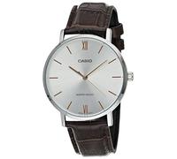 Casio MTP-VT01L-7B2 Men's Minimalistic Silver Dial Brown Leather Band Analog Watch