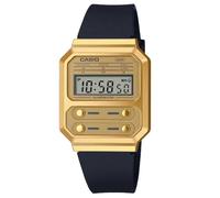 Casio Orologio Quarzo Unisex, misura cassa 40.70mm con quadrante Oro Digitale e cinturino Nero in Plastic/Resin Strap A100WEFG-9AEF