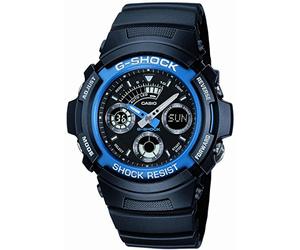 Casio Orologio Quarzo Uomo, misura cassa 46.00mm con quadrante Nero Analogico e Digitale e cinturino Nero in Rubber Strap AW-591-2AER