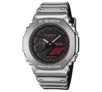 Casio Orologio Uomo G-SHOCK, Analogico-Digitale, Quadrante Nero e Rosso, Cassa in Metallo Argento, Modello GM-2100YRA-8AER