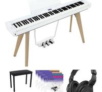 Casio Privia PX-S7000 - Pianoforte con supporto e 3 pedali, panca per pianoforte Deluxe, Faber Piano Adventures Primer Level Learning Library Pack e cuffie HD 280 Pro (bianco)