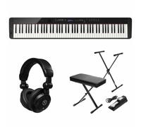 Casio PX-S3100 Privia - Tastiera digitale a 88 tasti con risposta al tocco, pacchetto nero con cuffie da studio H&A, supporto, panca, pedale Sustain