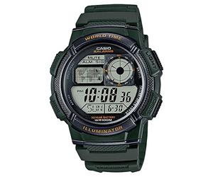 Casio Serie AE1000W | Orologio digitale da uomo | 100M WR | Multi Allarmi | Cronometro 100 SEC | Timer conto alla rovescia | Mappa del mondo per l'ora del mondo | Luce LED | Display analogico LC |