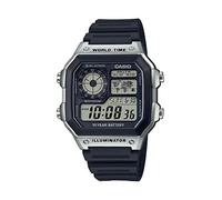Casio Serie AE1200WH | Orologio digitale da uomo | 100M WR | Multi Allarmi | Cronometro 100 SEC | Timer conto alla rovescia | Mappa del mondo per l'ora del mondo | Luce LED | Display analogico LC |