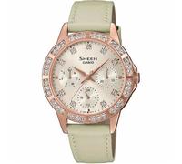 Casio Sheen SHE-3517PGL-9AUEF Women's Watch - Beige Dial, Leather Strap